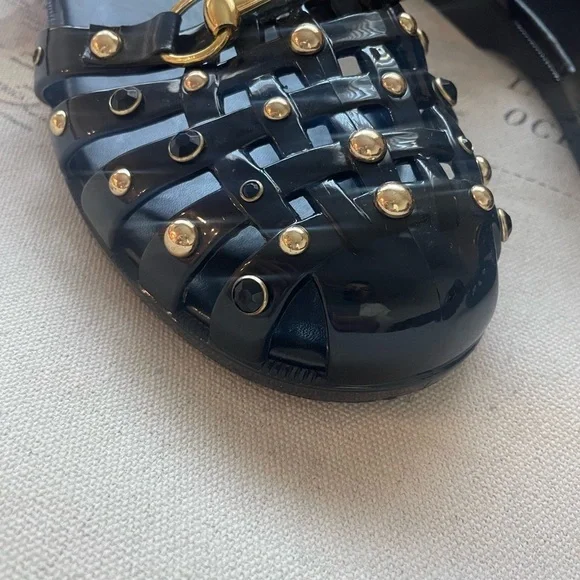 Jeffrey Campbell Jellin Black Fisherman Jelly Sandals Gold Bling Size 42 | 9.5 - Picture 3 of 10